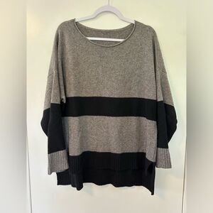 Eileen Fisher Brown Black Stripe Colorblock High Low Yak & Wool Sweater Large